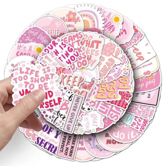 50 pink inspirational uplifting vinyl stickers laptop mug bottle cup decor gift - Picture 6 of 6